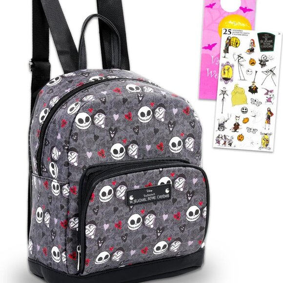 Nightmare Before Christmas Backpack Purse Faux Leather Small Carryall with Stick - Picture 1 of 8